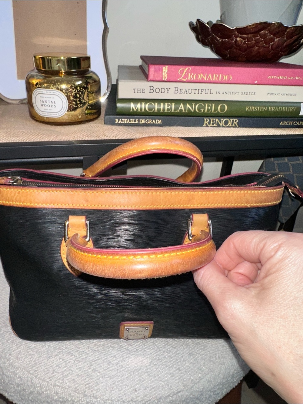 Vintage Dooney & Bourke Black Tote with Tan Trim and Handles - Picture 2 of 9
